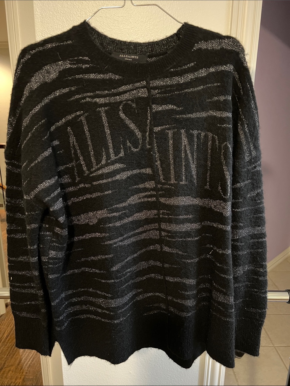 AllSaints Black & Gray Logo Knit Crewneck Sweater